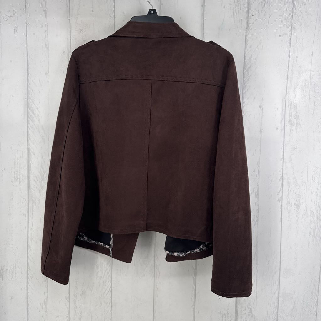 L faux suede open moto jacket