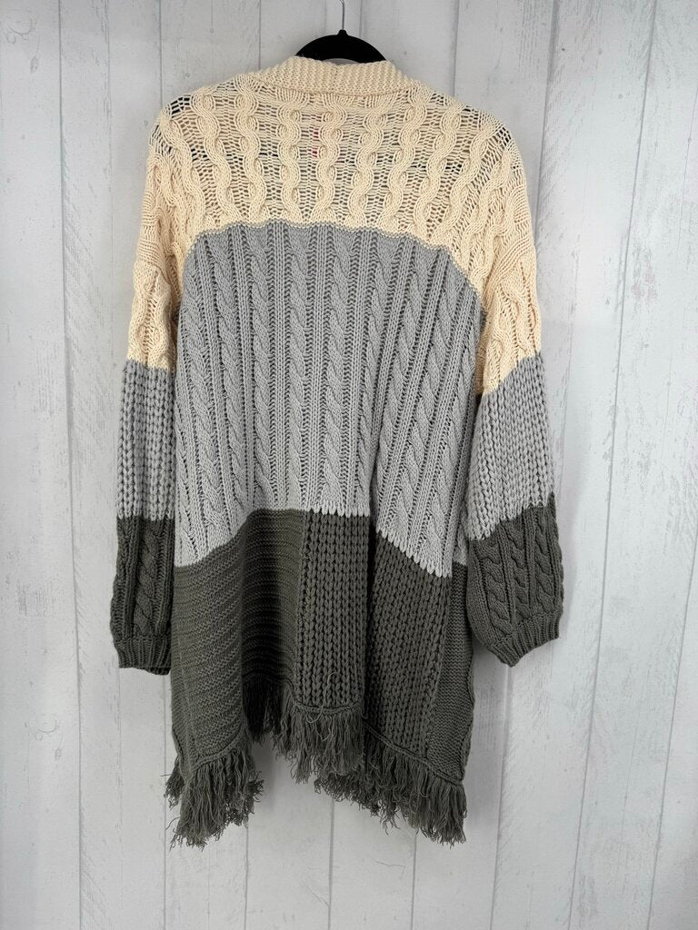 L l/s opem colorblock fringe cardigan