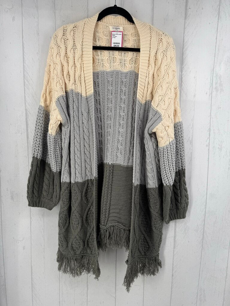 L l/s opem colorblock fringe cardigan