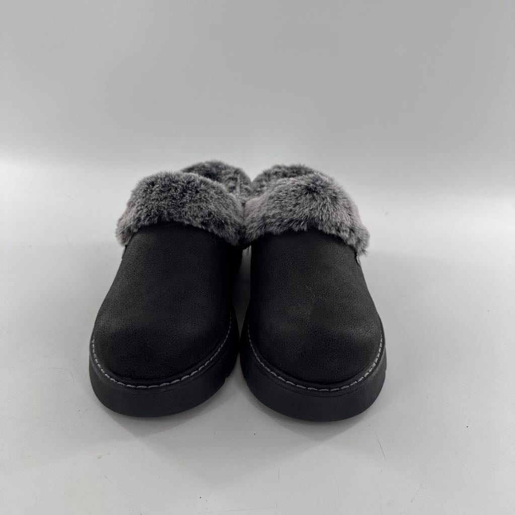 9 faux fur collar slip on slippers