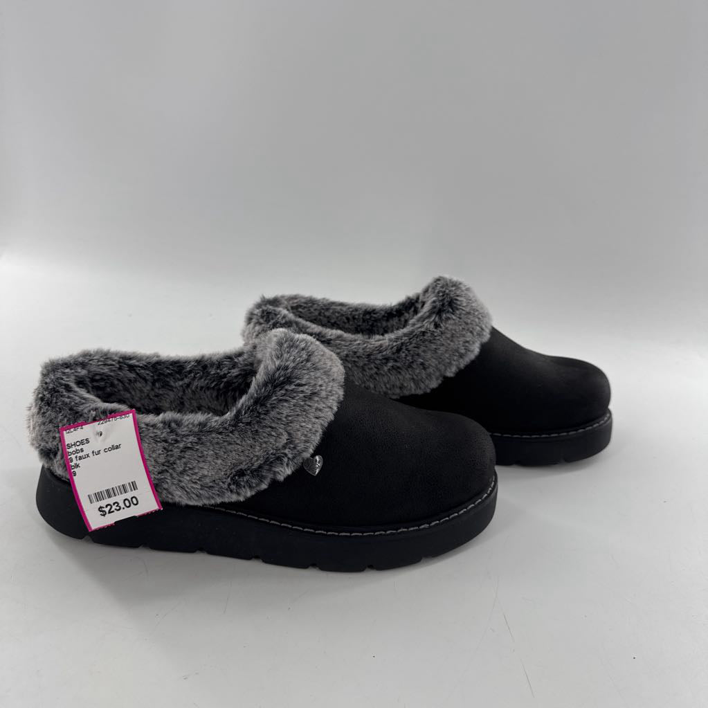 9 faux fur collar slip on slippers