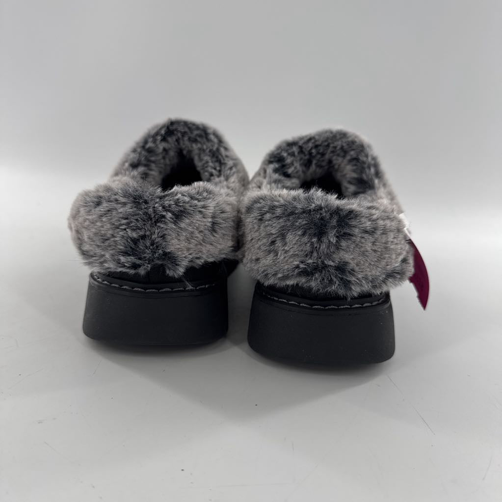 9 faux fur collar slip on slippers