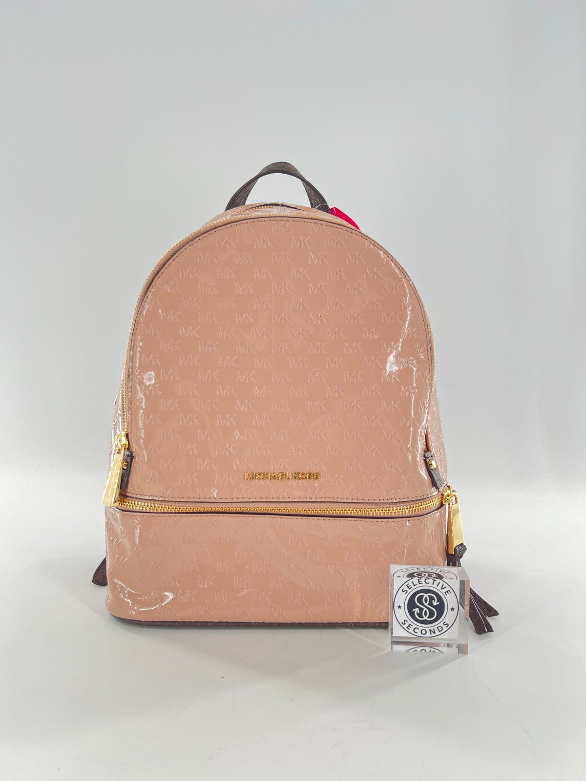 R328 glossy embossed monogram backpack