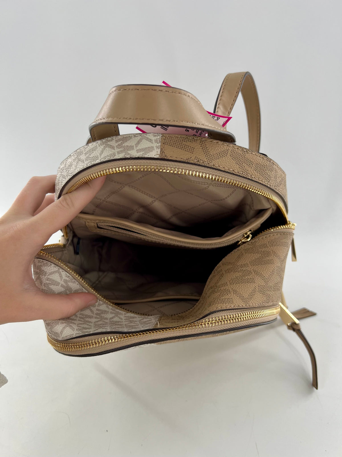 R358 color block monogram backpack