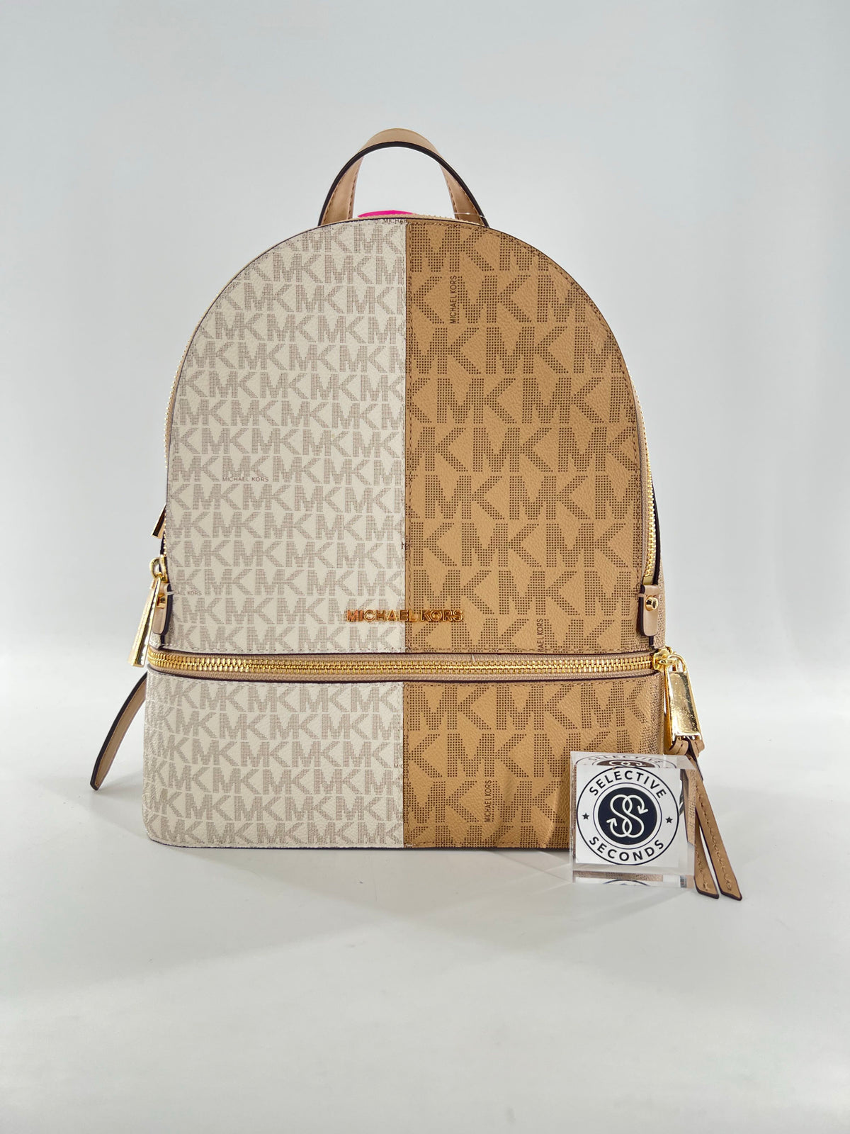 R358 color block monogram backpack
