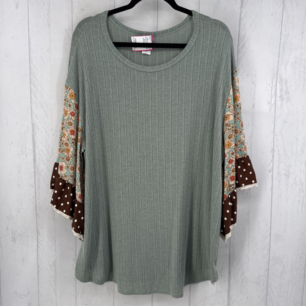 XXXL rib knit floral slv top