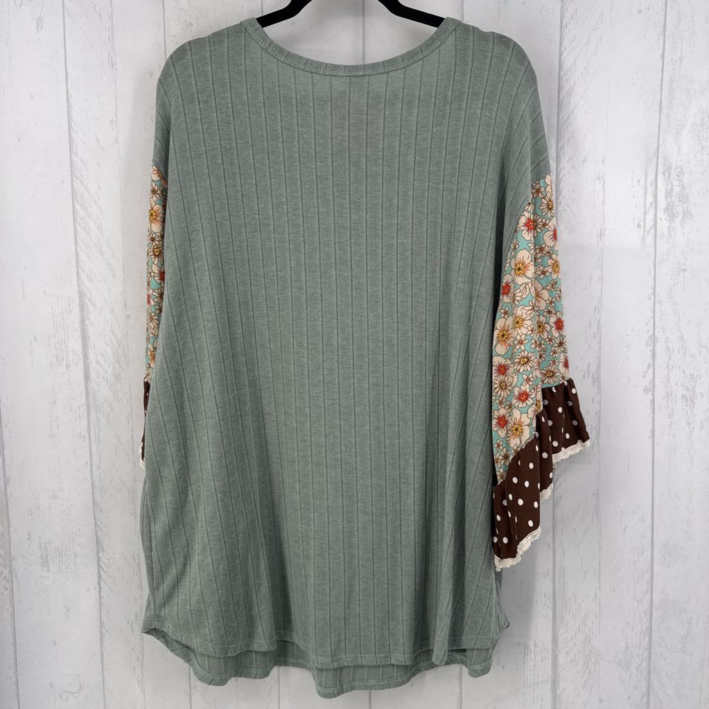 XXXL rib knit floral slv top