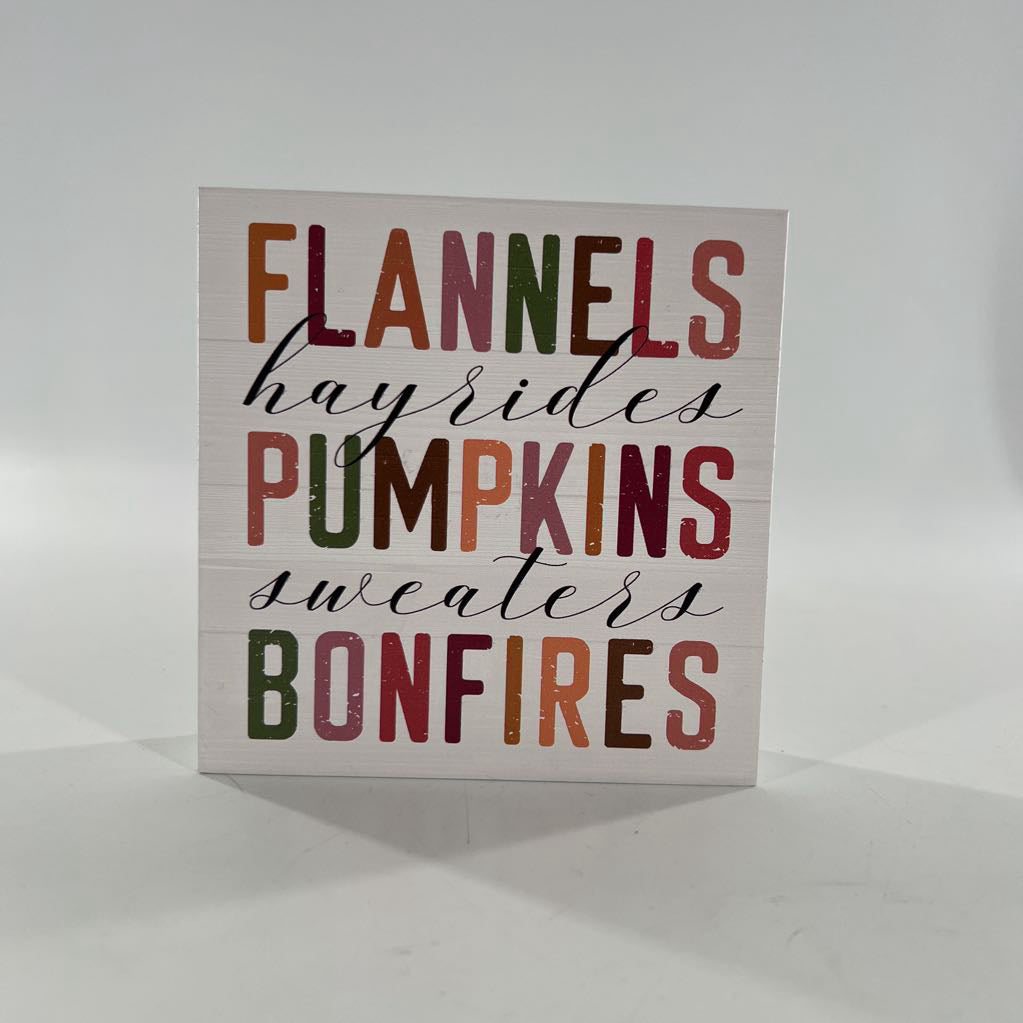 word block-flannels hayrides pumpkins sweaters bonfires