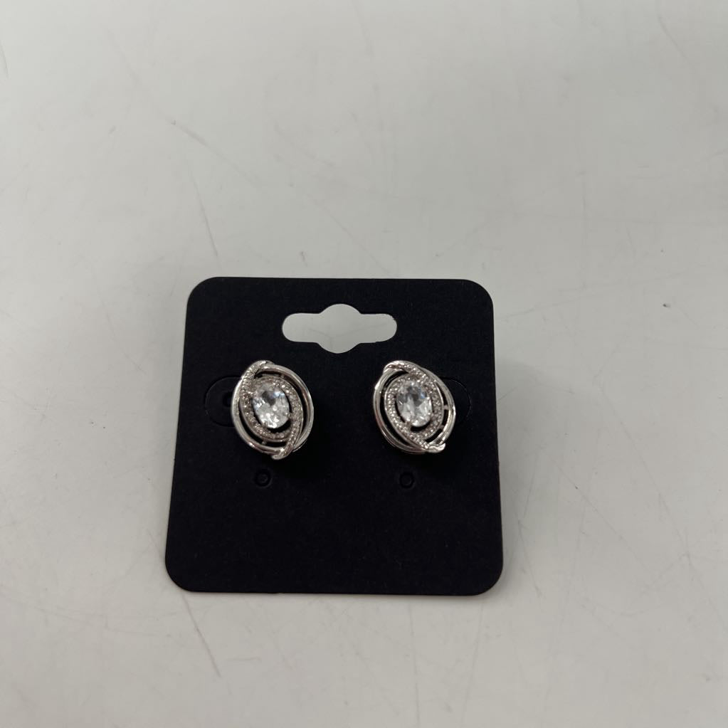 silver oval cz earrings