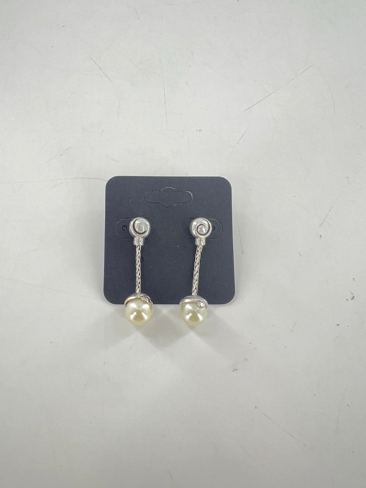 silver swirled stud pearl drop earring