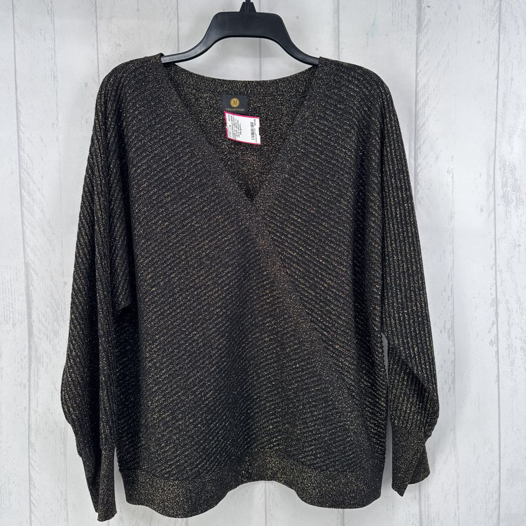 L rib knit glitter v-neck swearter
