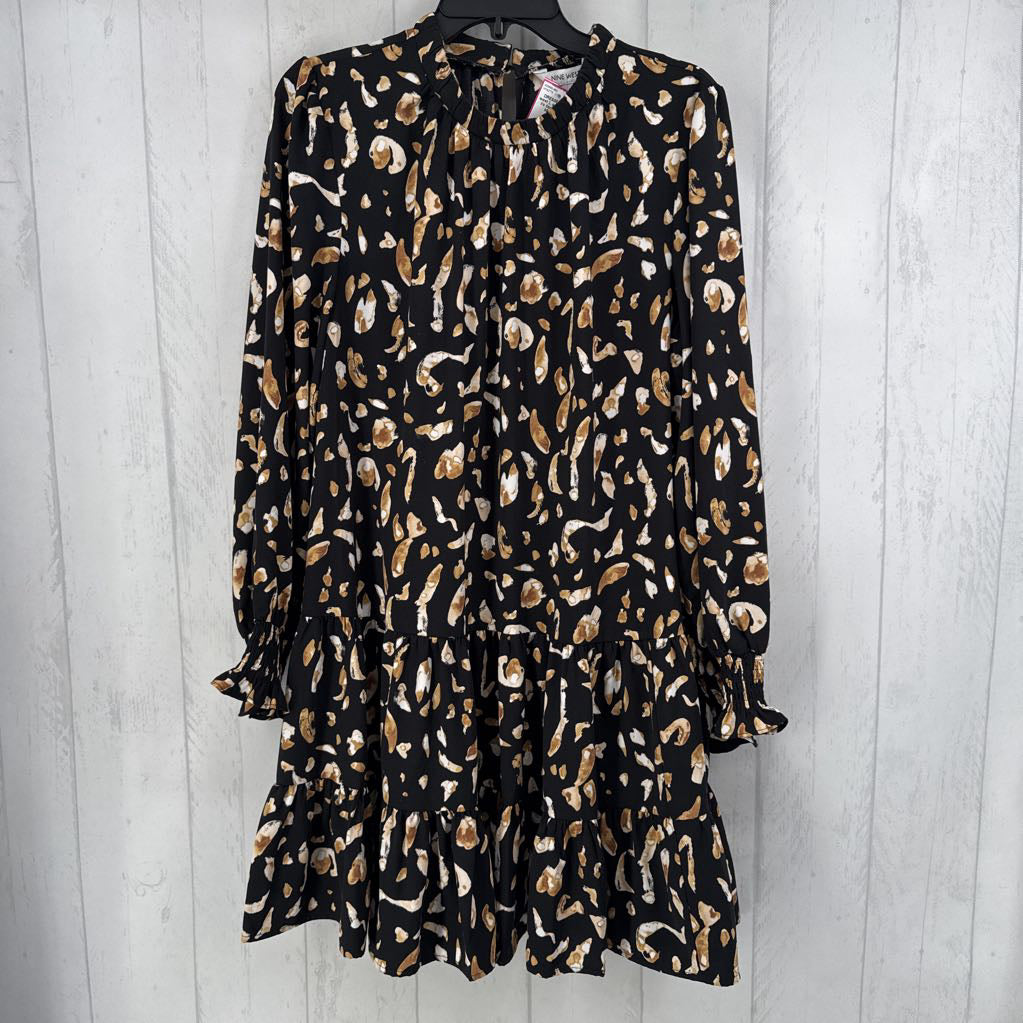 L animal print l/s tiered dress