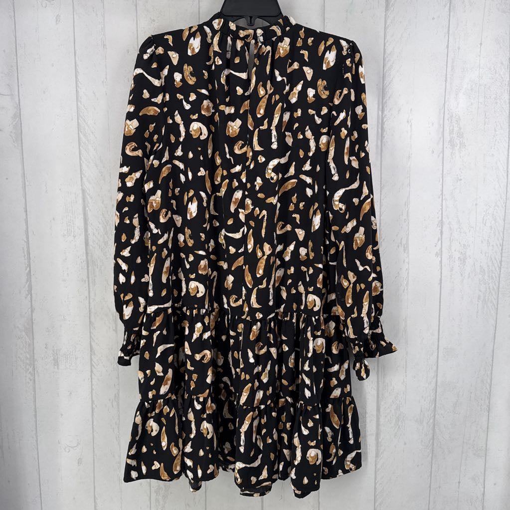 L animal print l/s tiered dress