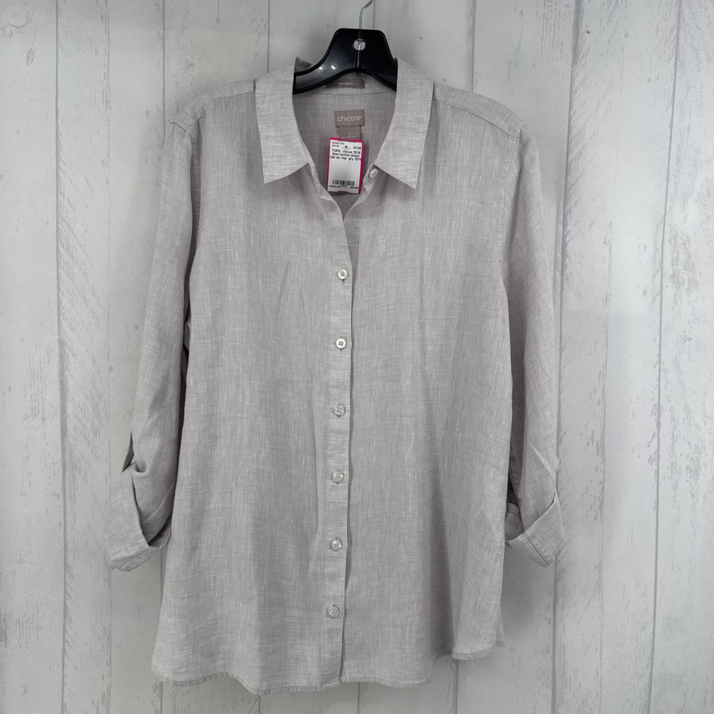 12/14 linen button down tab slv top
