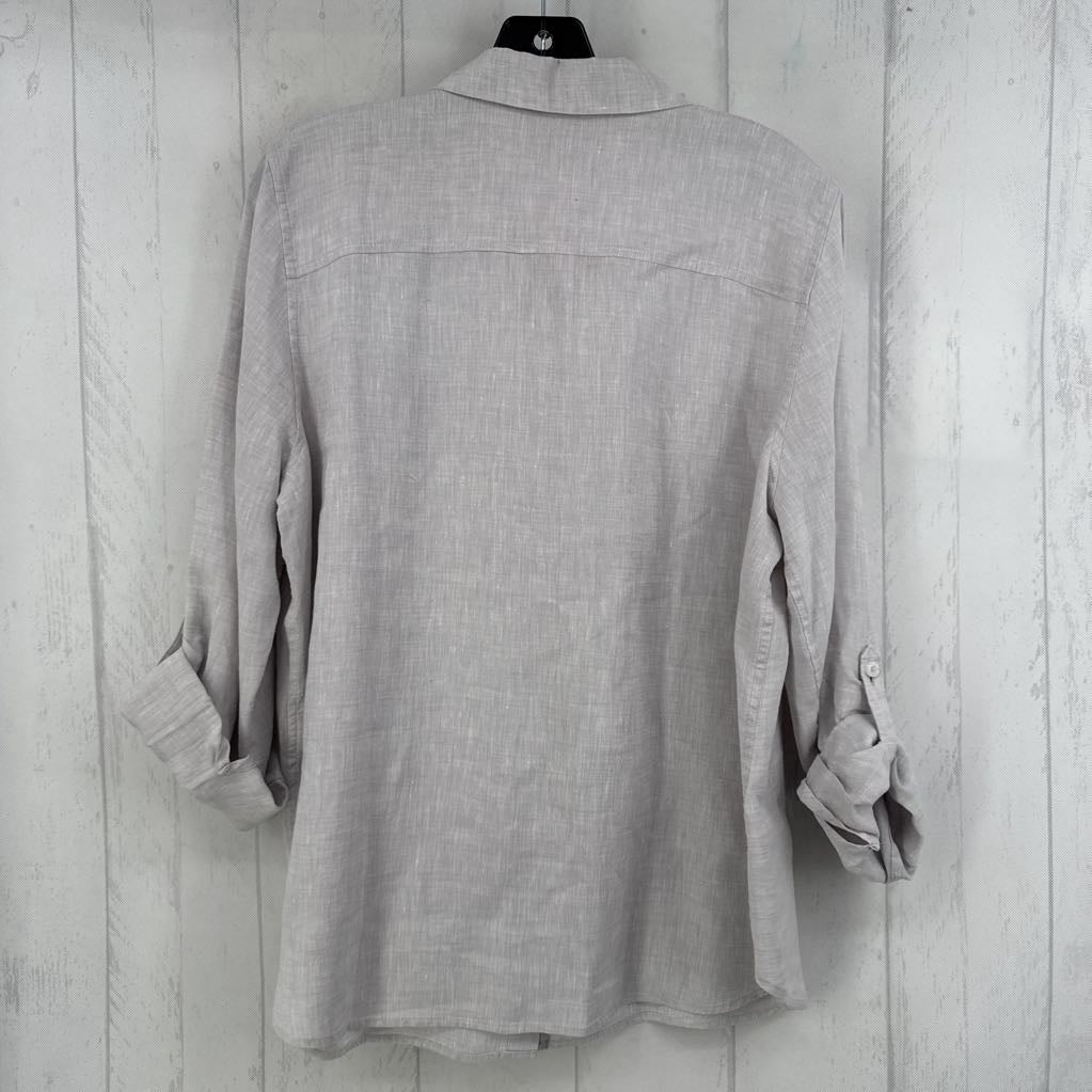 12/14 linen button down tab slv top
