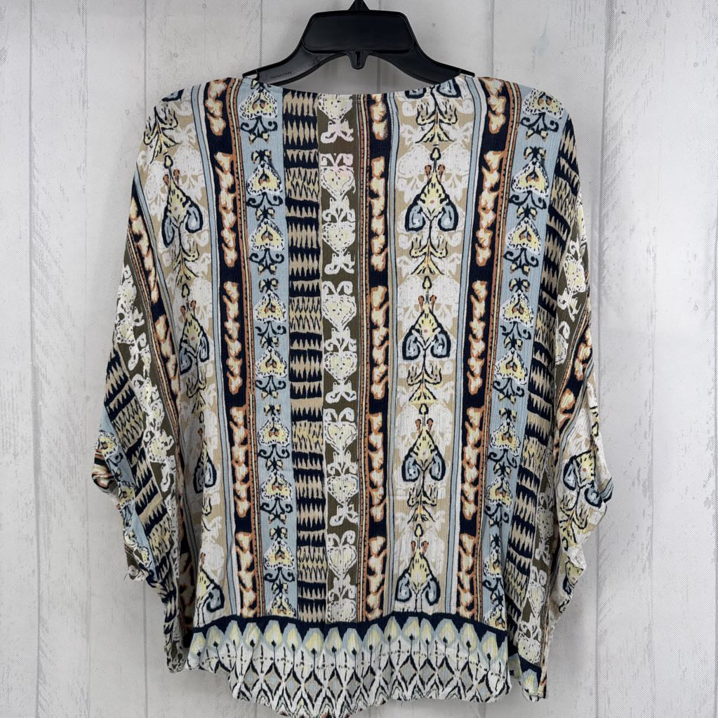 L mixed print v-neck dolman slv top