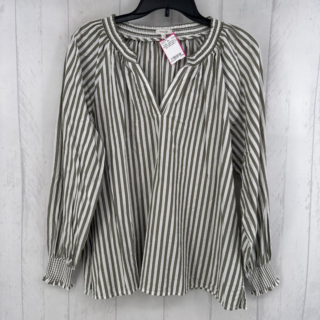 L striped split neck l/s top