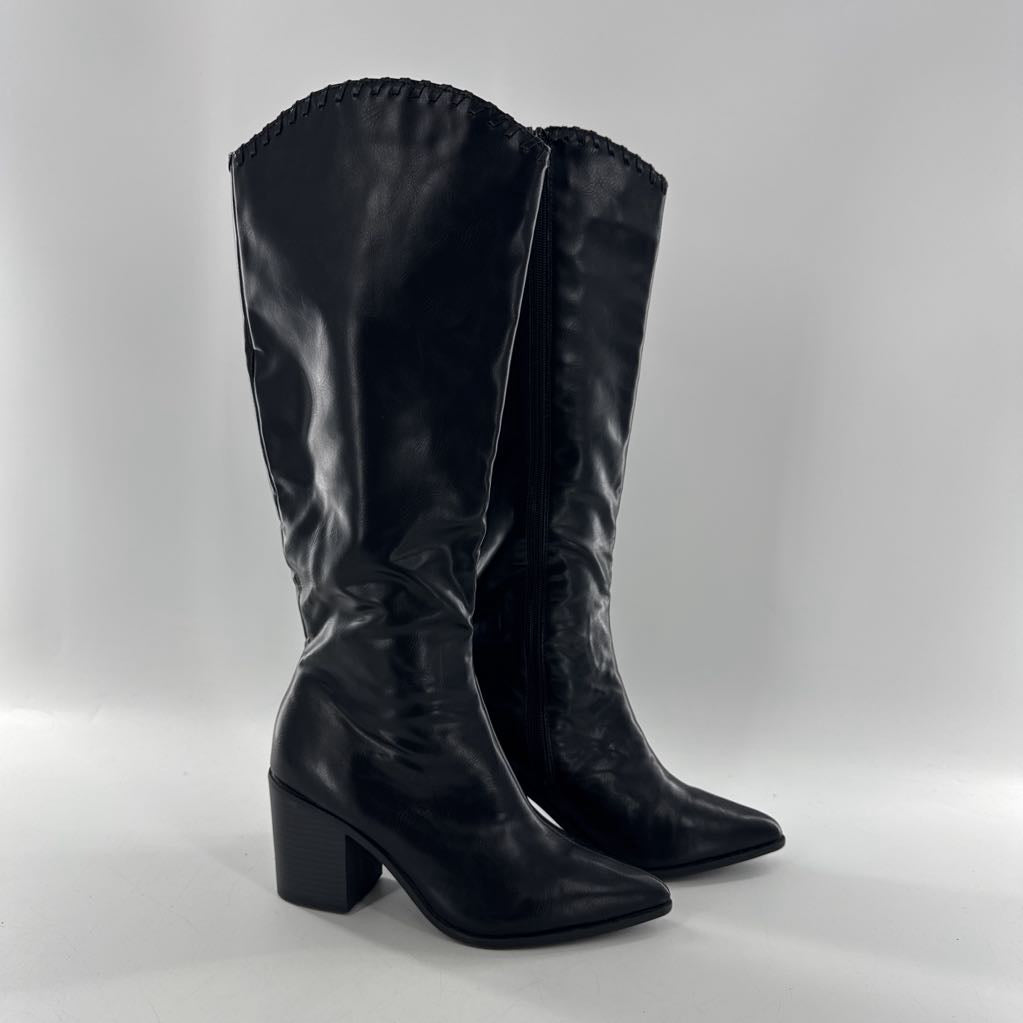 8 vegan leather tall heeled boot