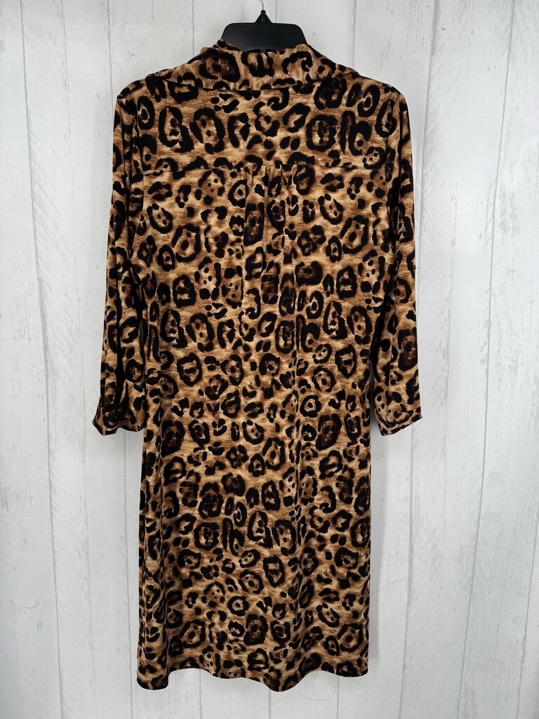 XL animal print 3/4 slv ruched button down dress