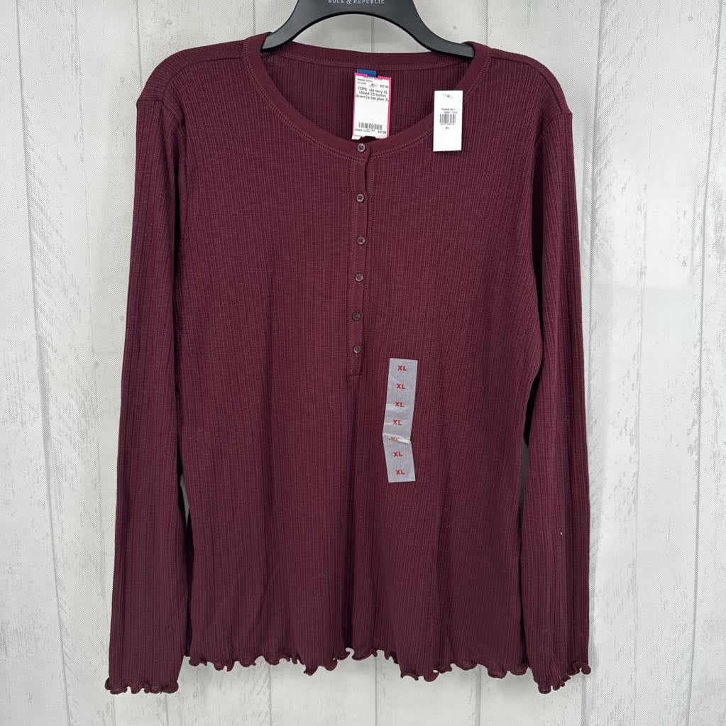 XL ribbed 1/2 button down l/s top