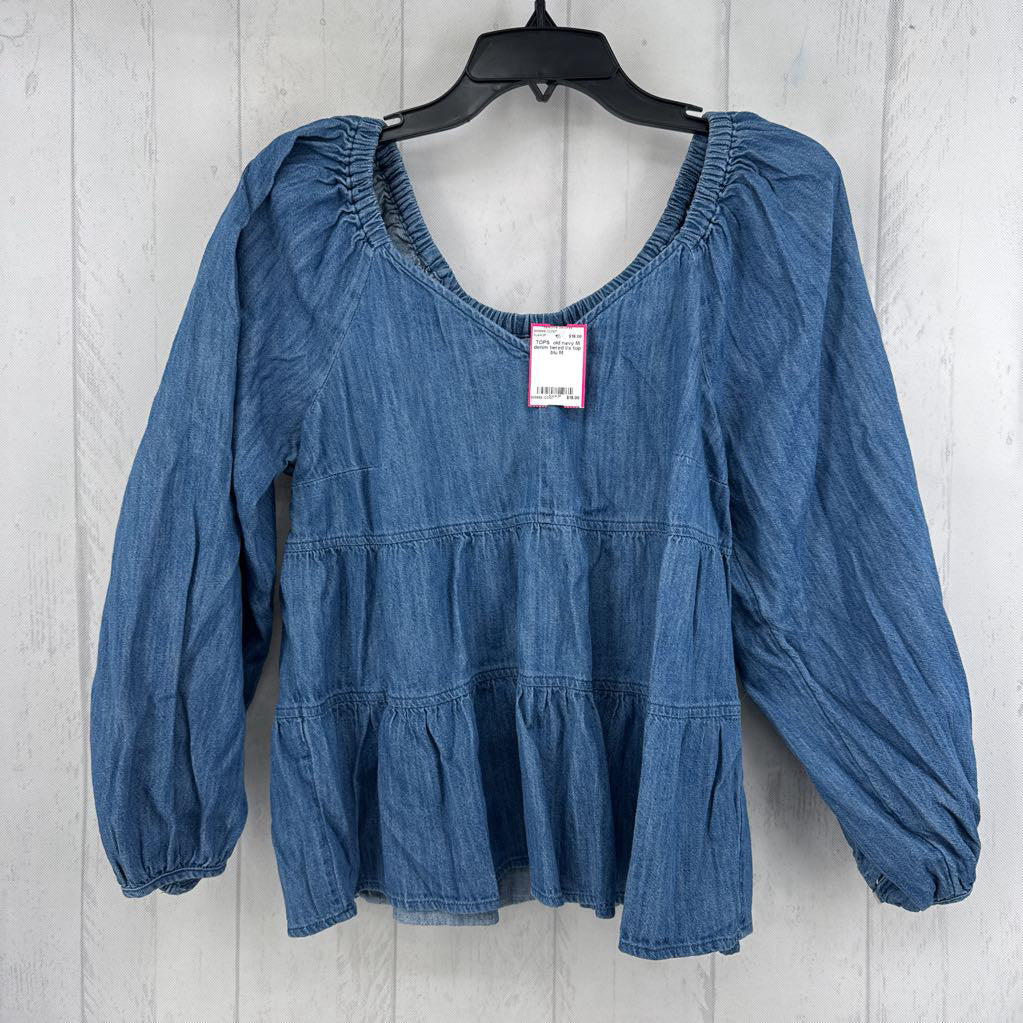 M denim tiered l/s top
