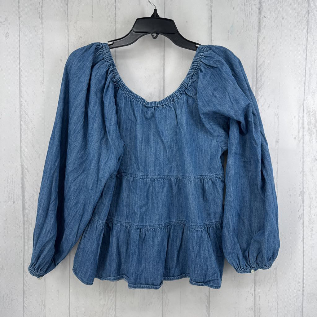 M denim tiered l/s top