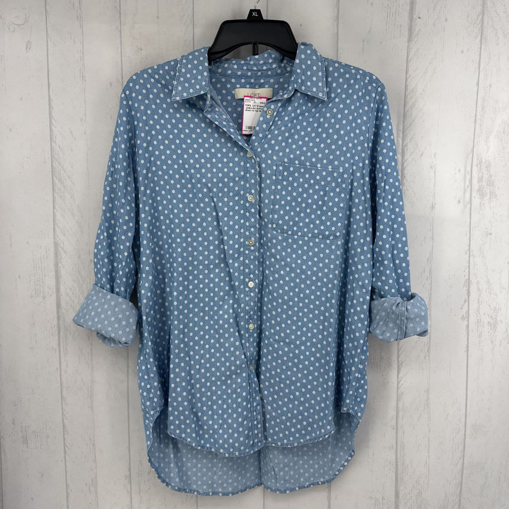 M denim polka-dot button down l/s top