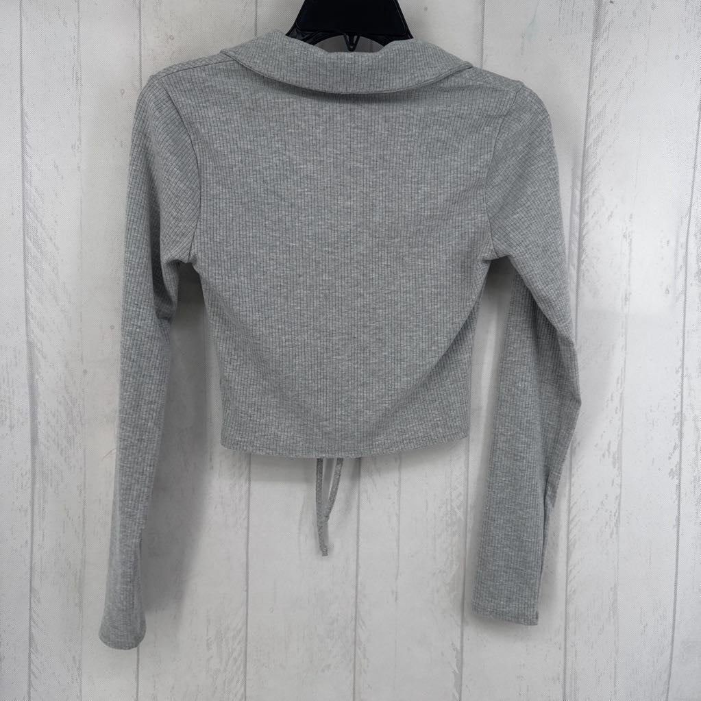 S ribbed ruched v-neck l/s top