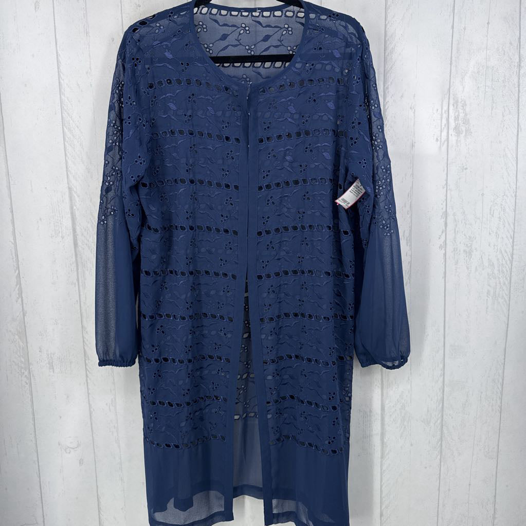 L/XL semi-sheer embroidered l/s duster