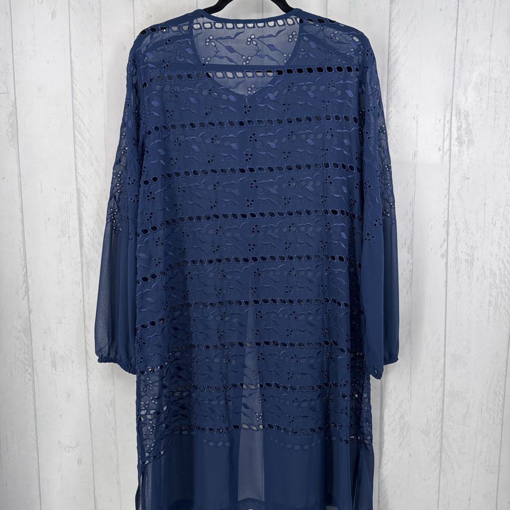 L/XL semi-sheer embroidered l/s duster