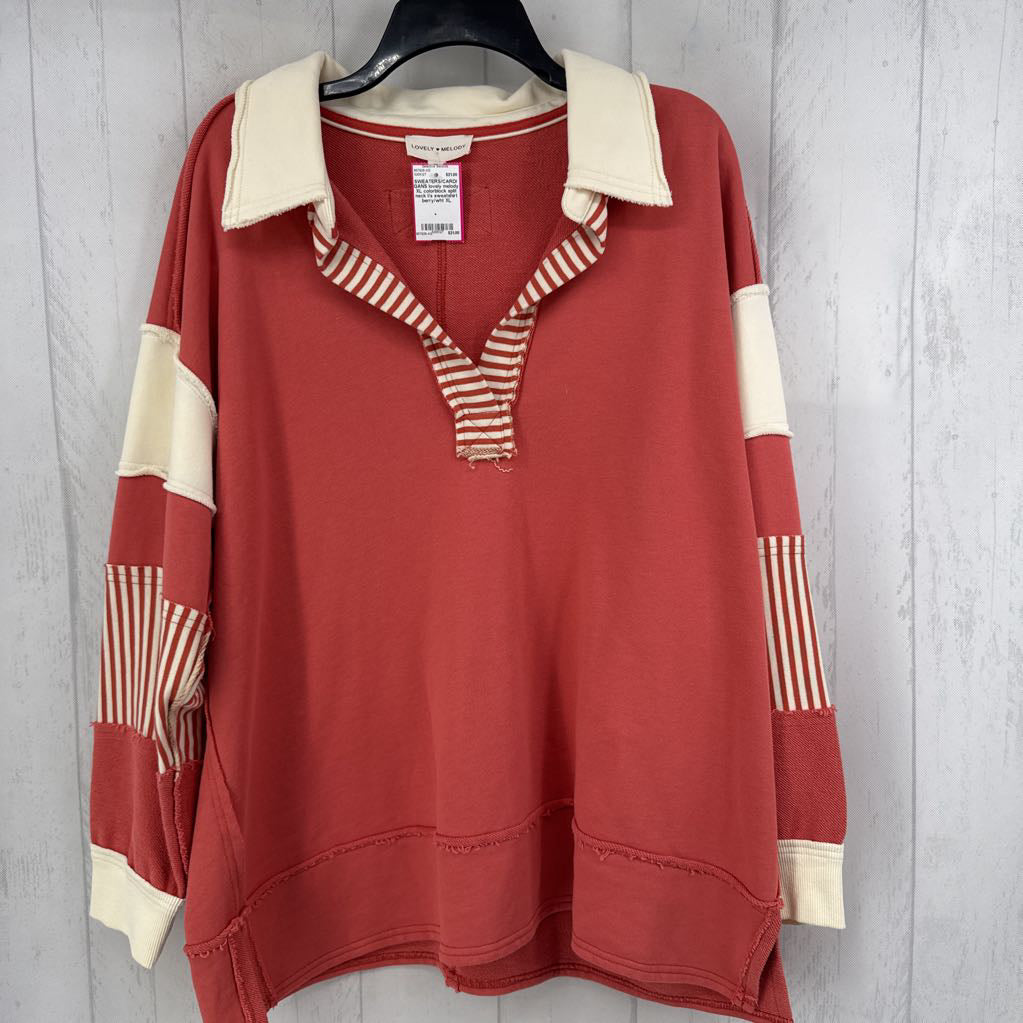 XL colorblock split neck l/s sweatshirt