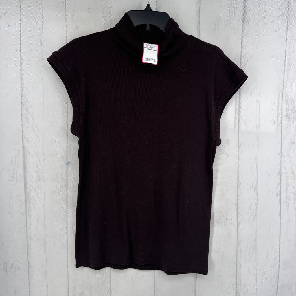 L ribbed t-neck cap slv top