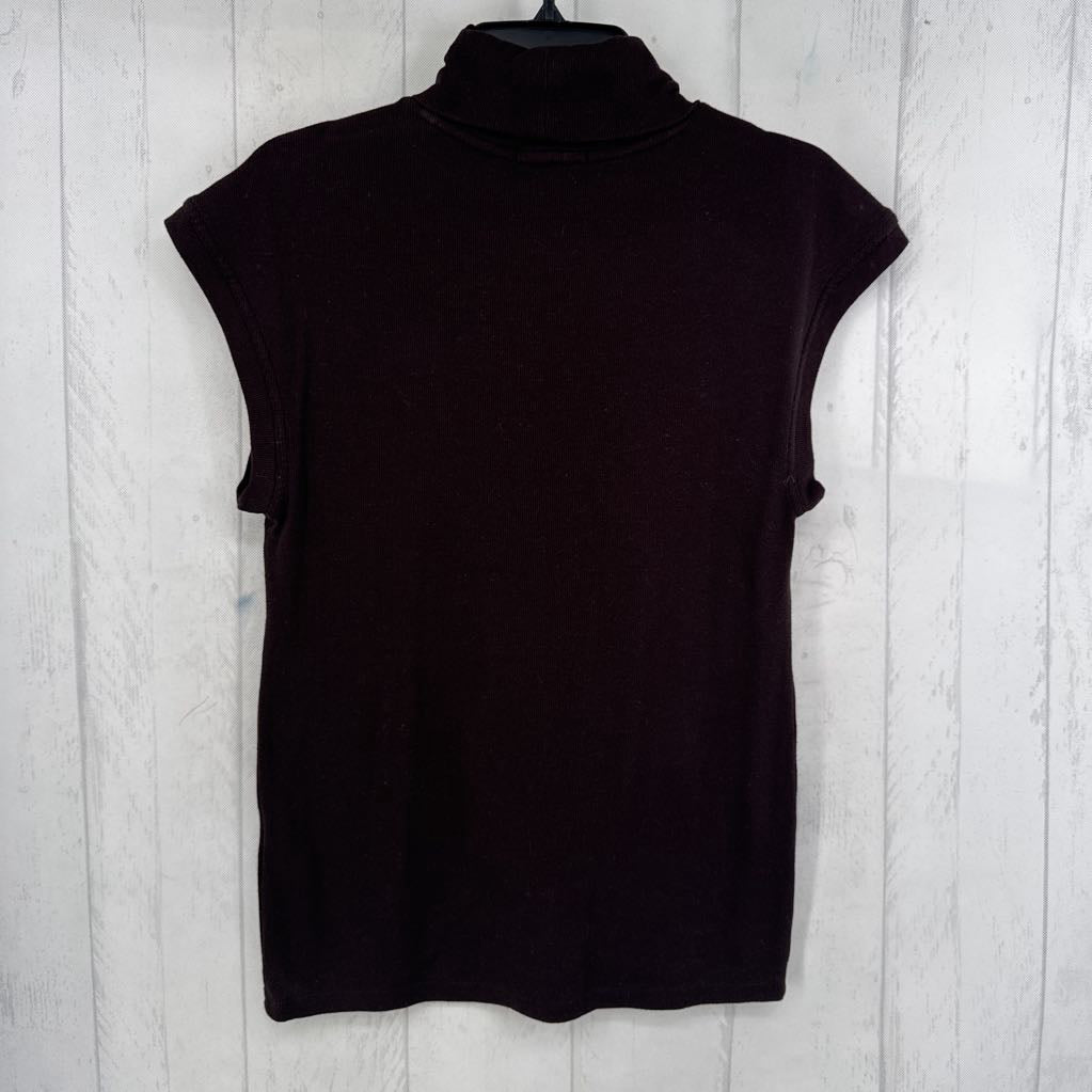 L ribbed t-neck cap slv top