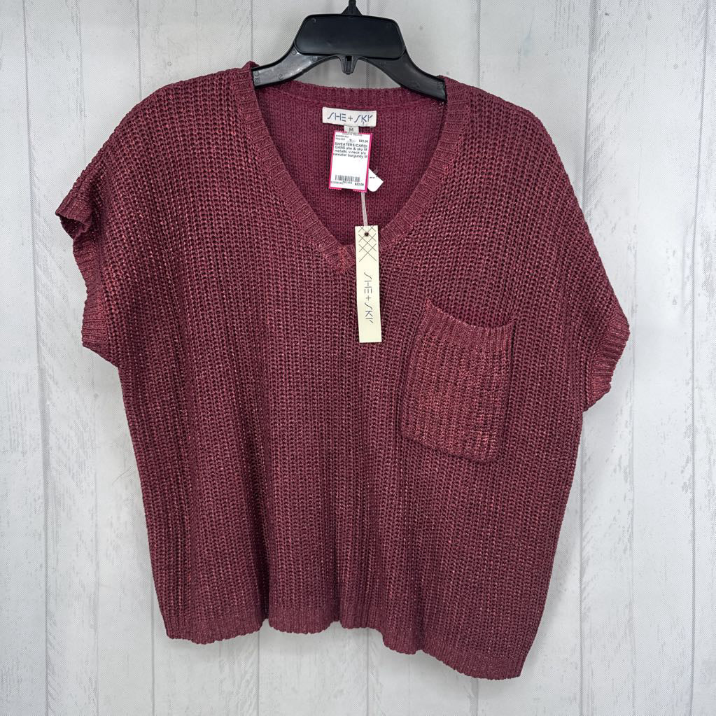 M metallic v-neck s/s sweater