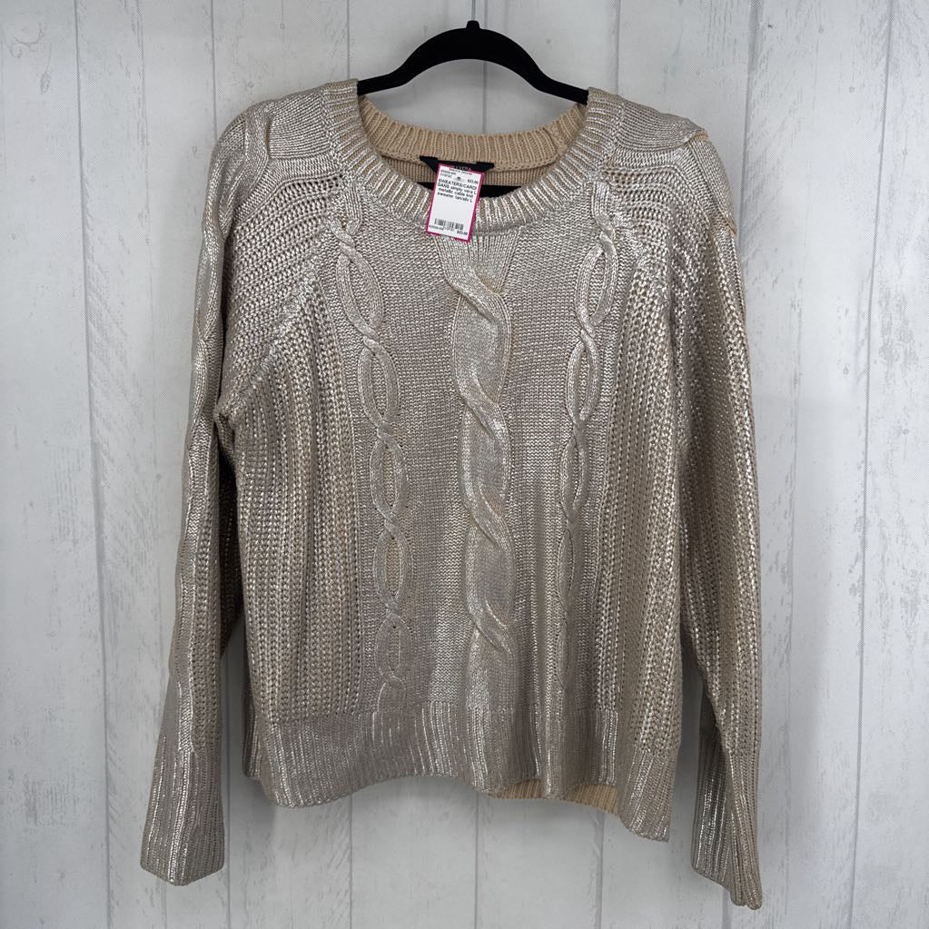 L metallic cable knit sweater