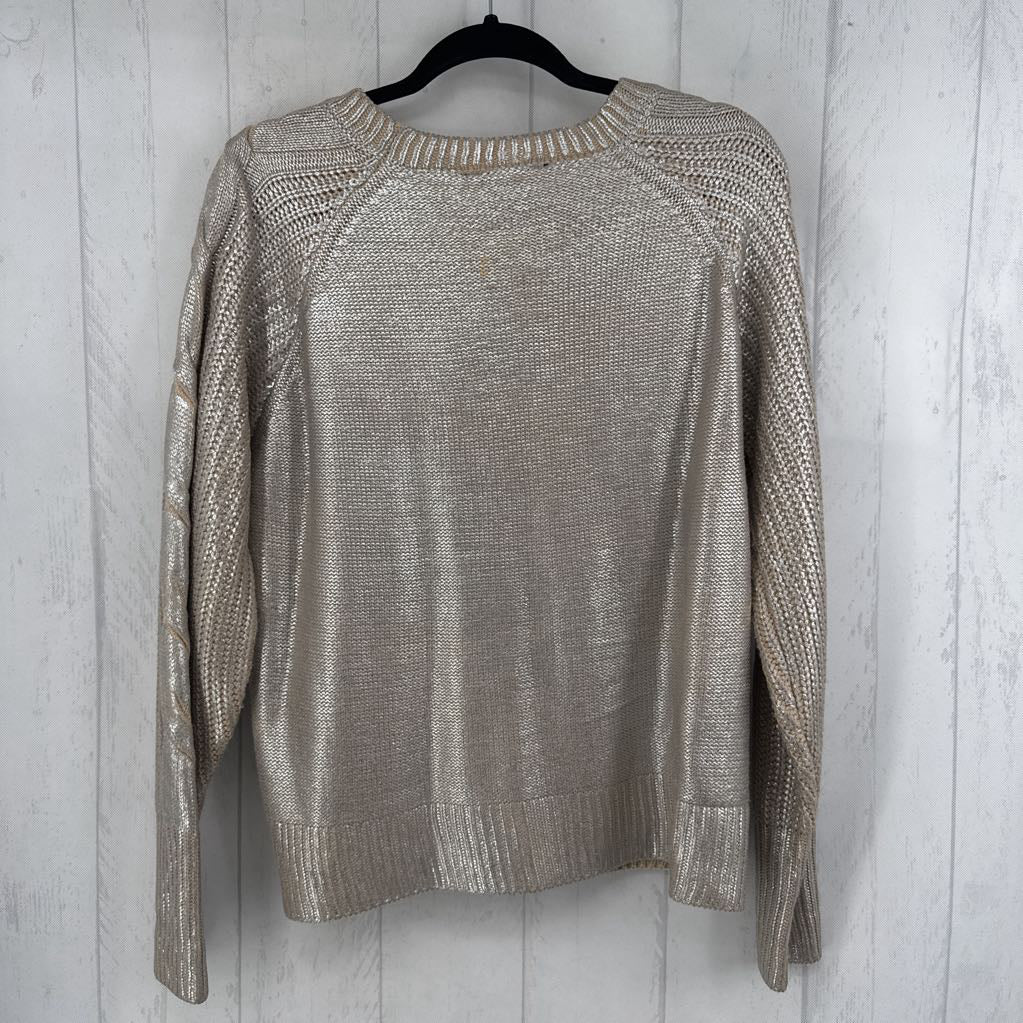 L metallic cable knit sweater