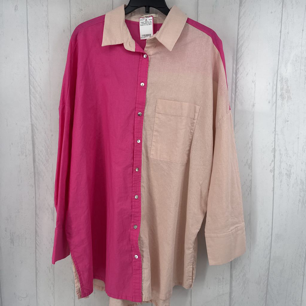 L colorblock button down l/s top