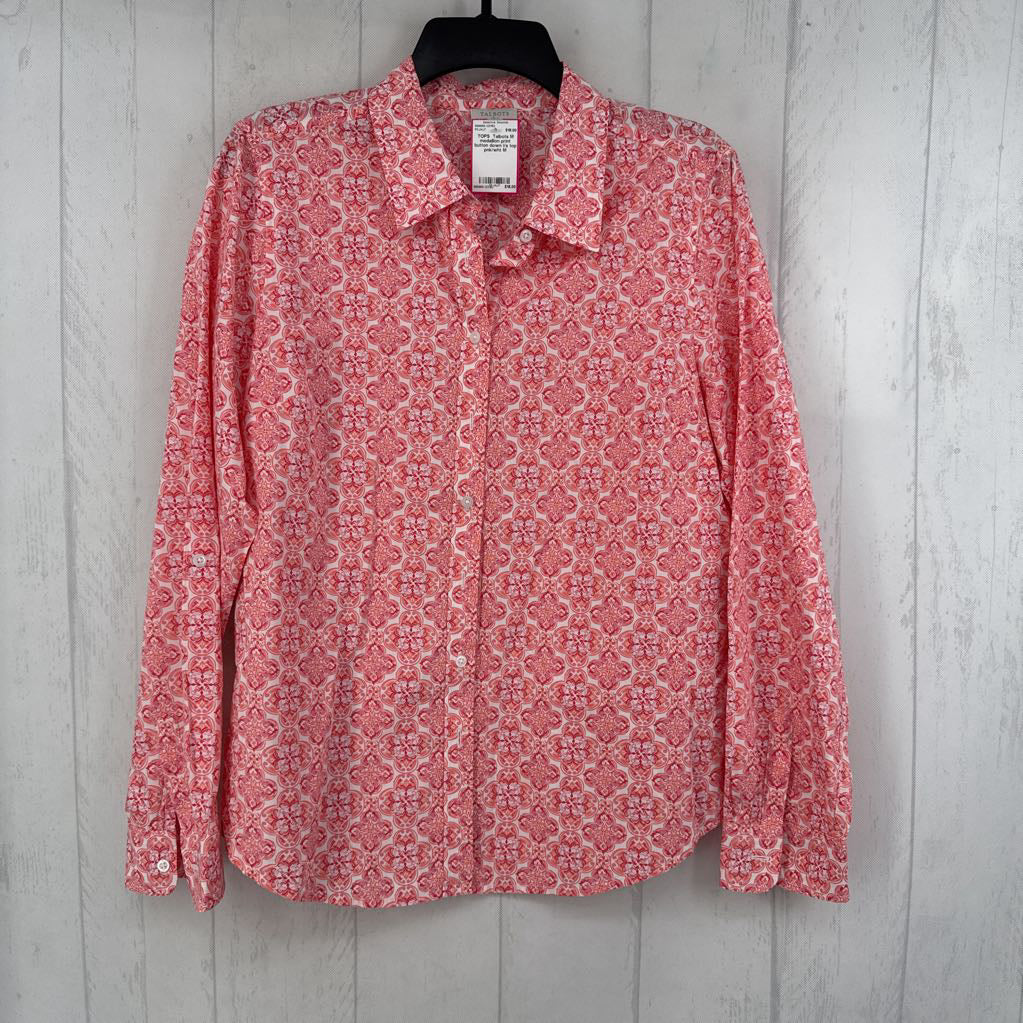 M medallion print button down l/s top