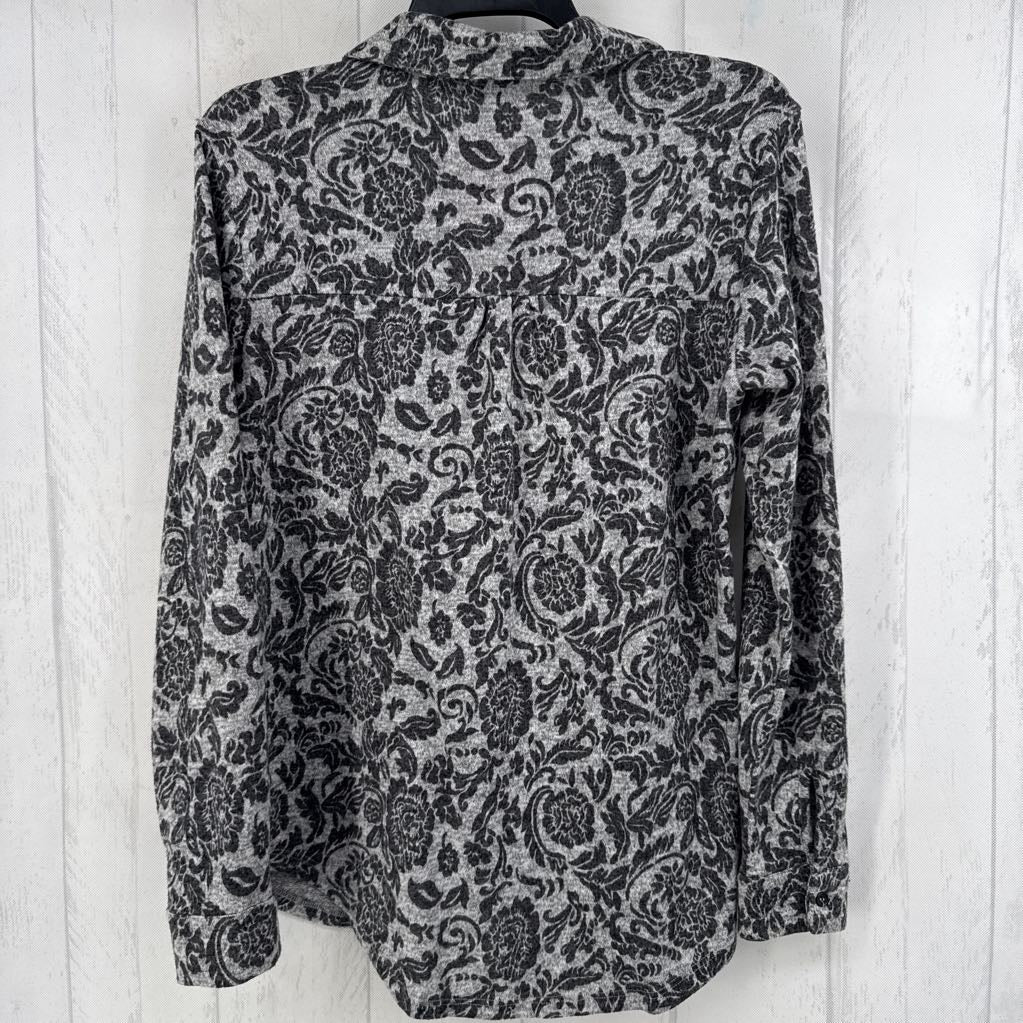 S flo print button down l/s top