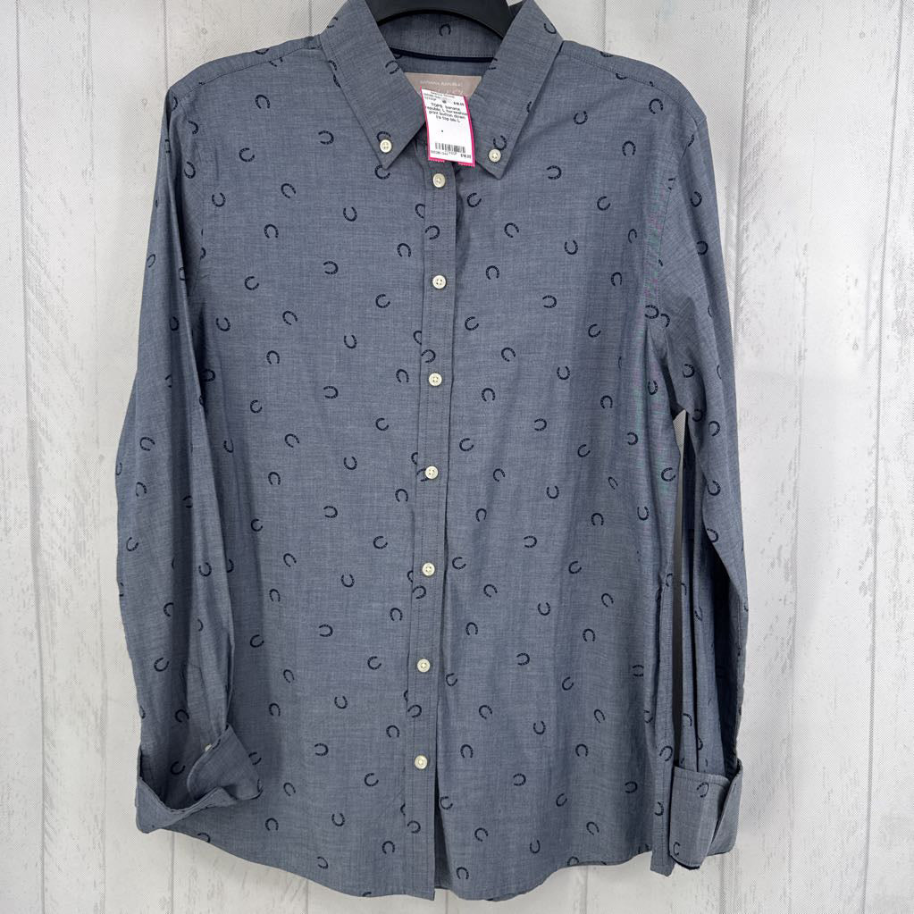 L horseshoe print button down l/s top