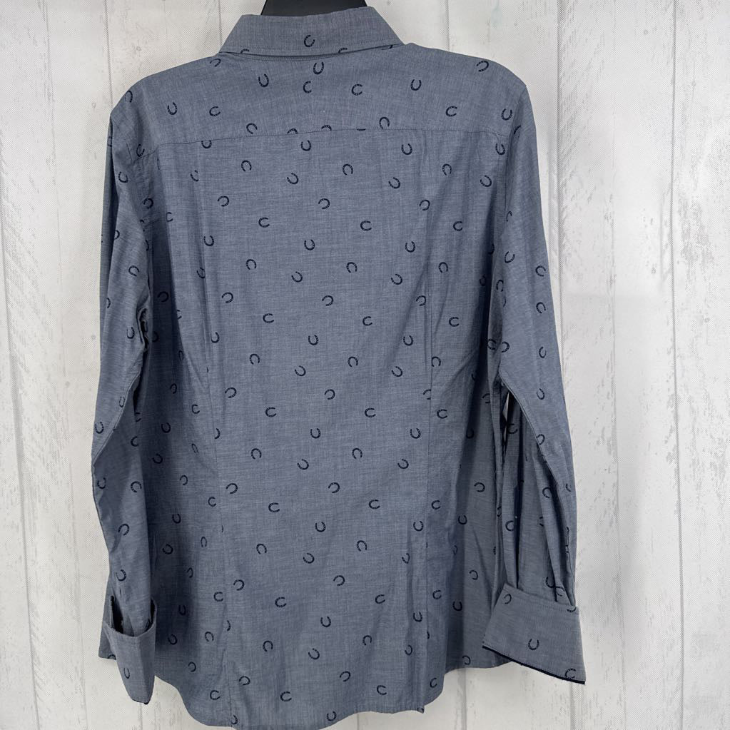 L horseshoe print button down l/s top