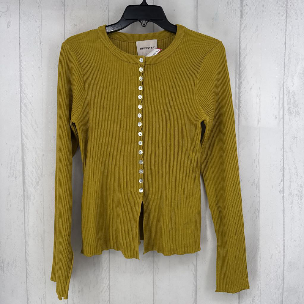 L rib knit button down l/s top