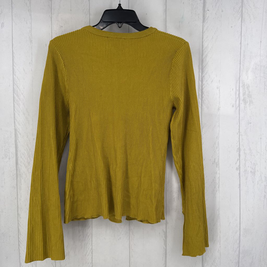 L rib knit button down l/s top
