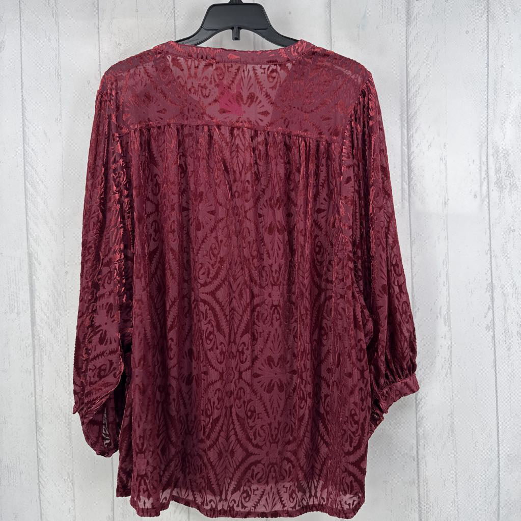 L flo jacquard button down 3/4 slv top