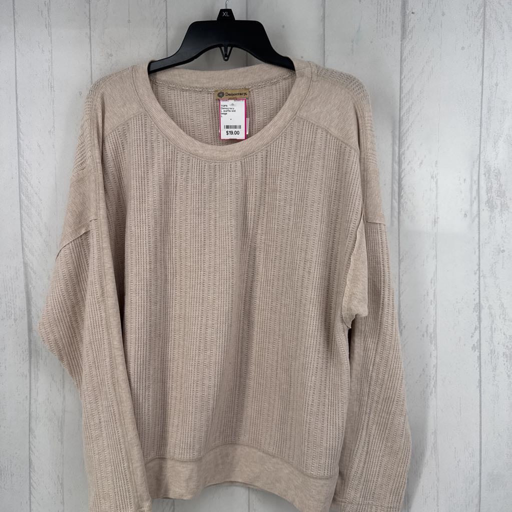 L waffle knit crewneck l/s tee