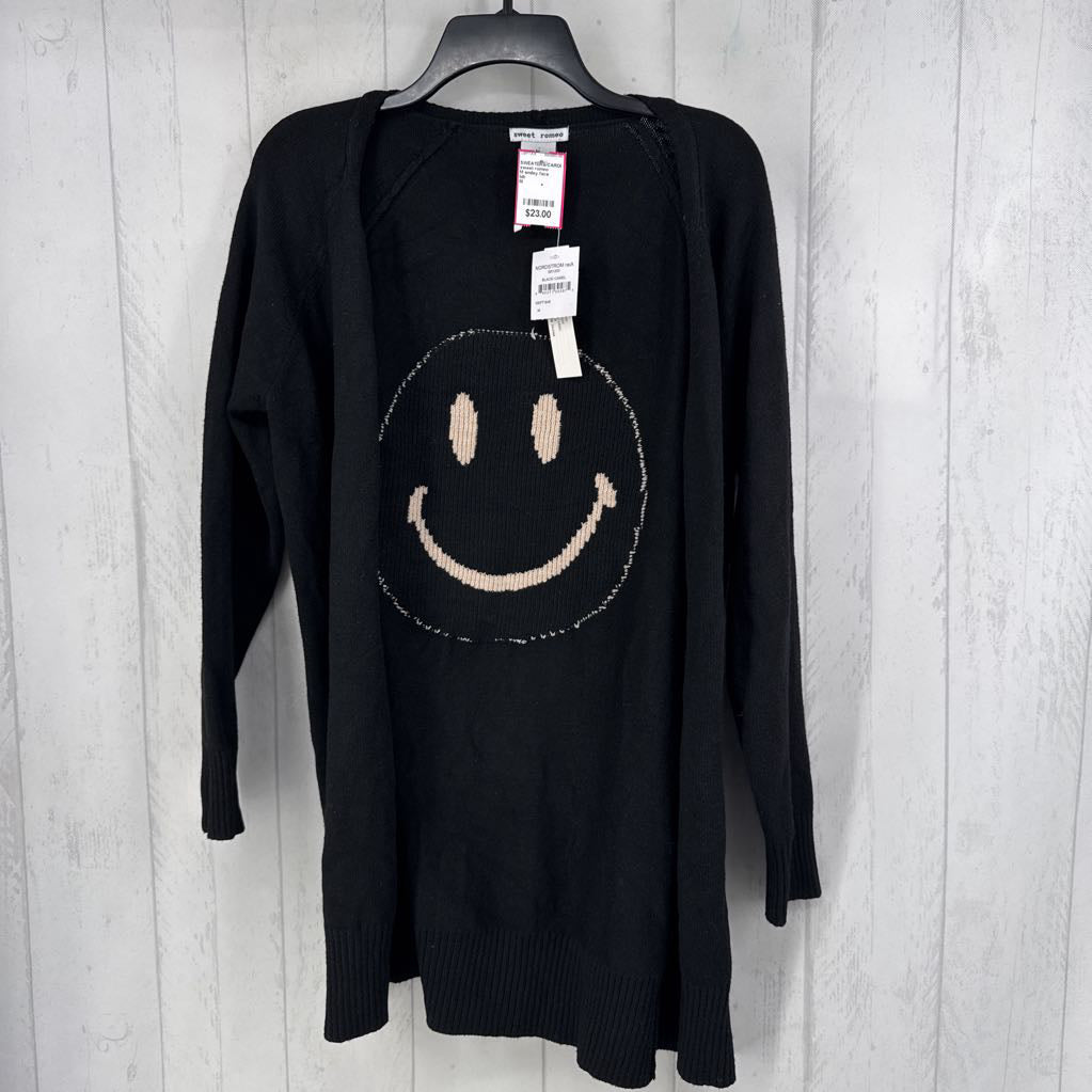 M smiley face open front cardi