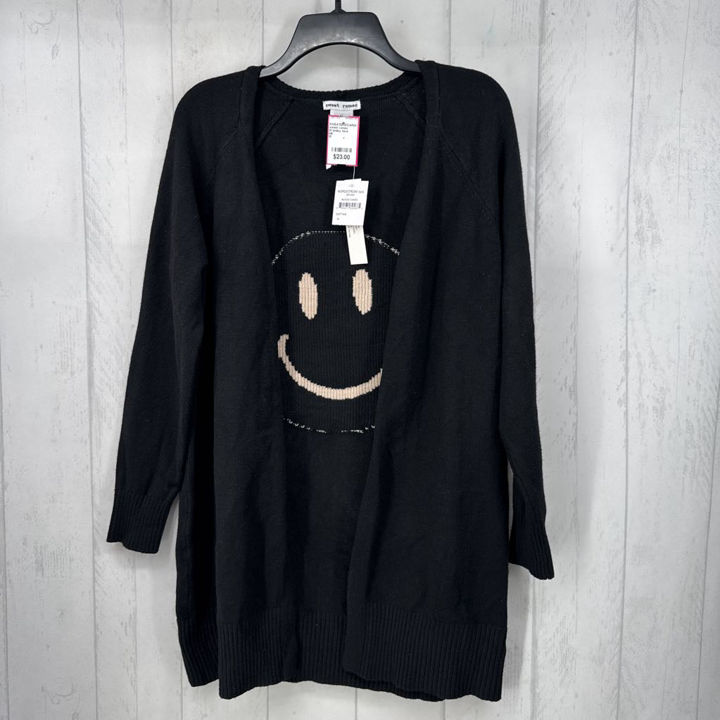 M smiley face open front cardi
