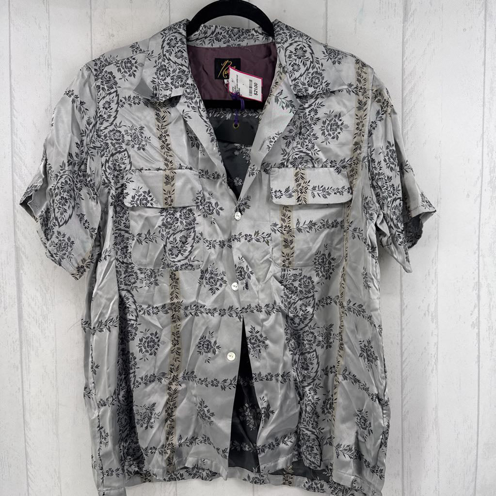 S flo embroidered button down s/s top