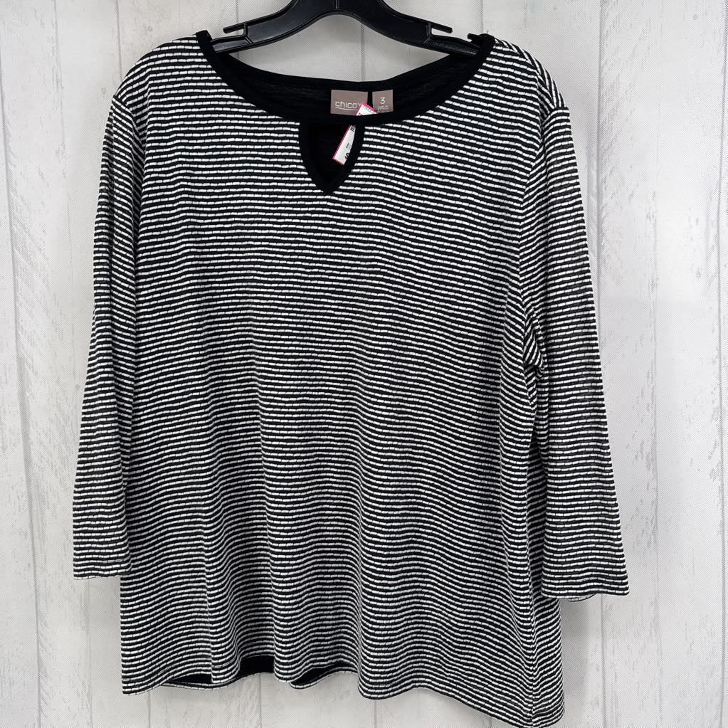 XL striped notch neck 3/4 slv top