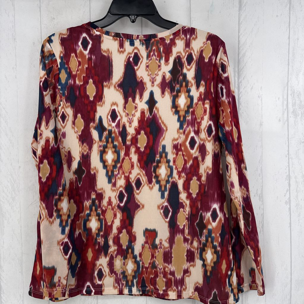 R55 L ikat mesh v-neck l/s top